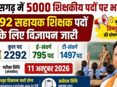 2292 सहायक शिक्षक पदों पर भर्ती, परीक्षा 11 अक्टूबर 2026 को आयोजित होगी