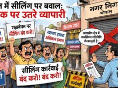 भोपाल में सीलिंग को लेकर व्यापारियों का गुस्सा फूटा, बैनर-पोस्टर लेकर किया विरोध प्रदर्शन